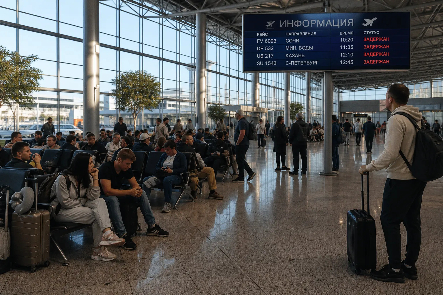 Из-за бури - задержка рейсов в аэропорту, нарушено движение поездов